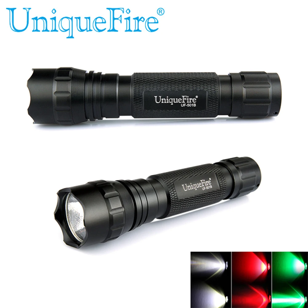 

UniqueFire 3 Mode Flashlight WF-501B XP-E White/Red/Green Light Lamp Torch Aluminum Alloy Led Flashlight for 18650 Battery