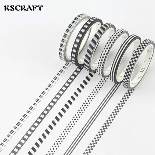 

5mm*7m Adhesive Tape for Scrapbooking DIY Craft Sticky Deco Masking Japanese Paper Washi Tape Black White Series