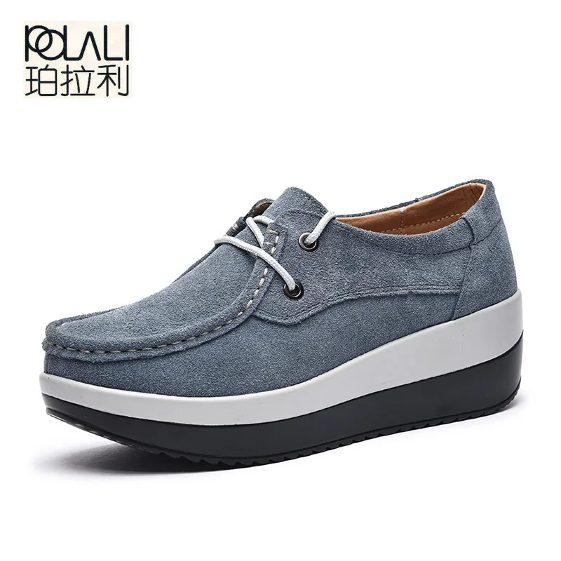 POLALI 2017 Autumn women flat platform shoes Brogue Patent Leather lace up flats shoes female casual creepers shoes C12