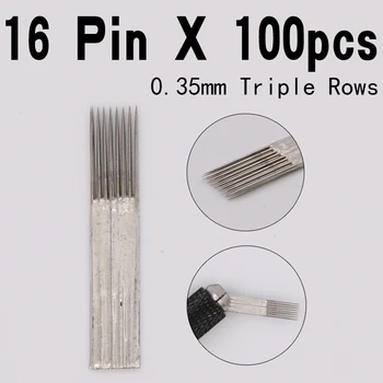 

100 PCS 3 row 16 needle Permanent Makeup Eyebrow Tattoo Blade Microblading Needles For 3D Embroidery Manual Tattoo Pen Machine