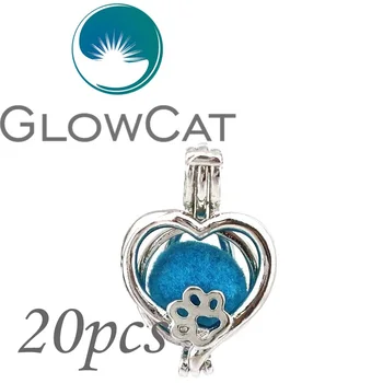

20x KK644 Silver Heart Dog Paw Beads Cage Essential Oil Diffuser Aromatherapy Pearl Cage Locket Pendant Jewelry Making