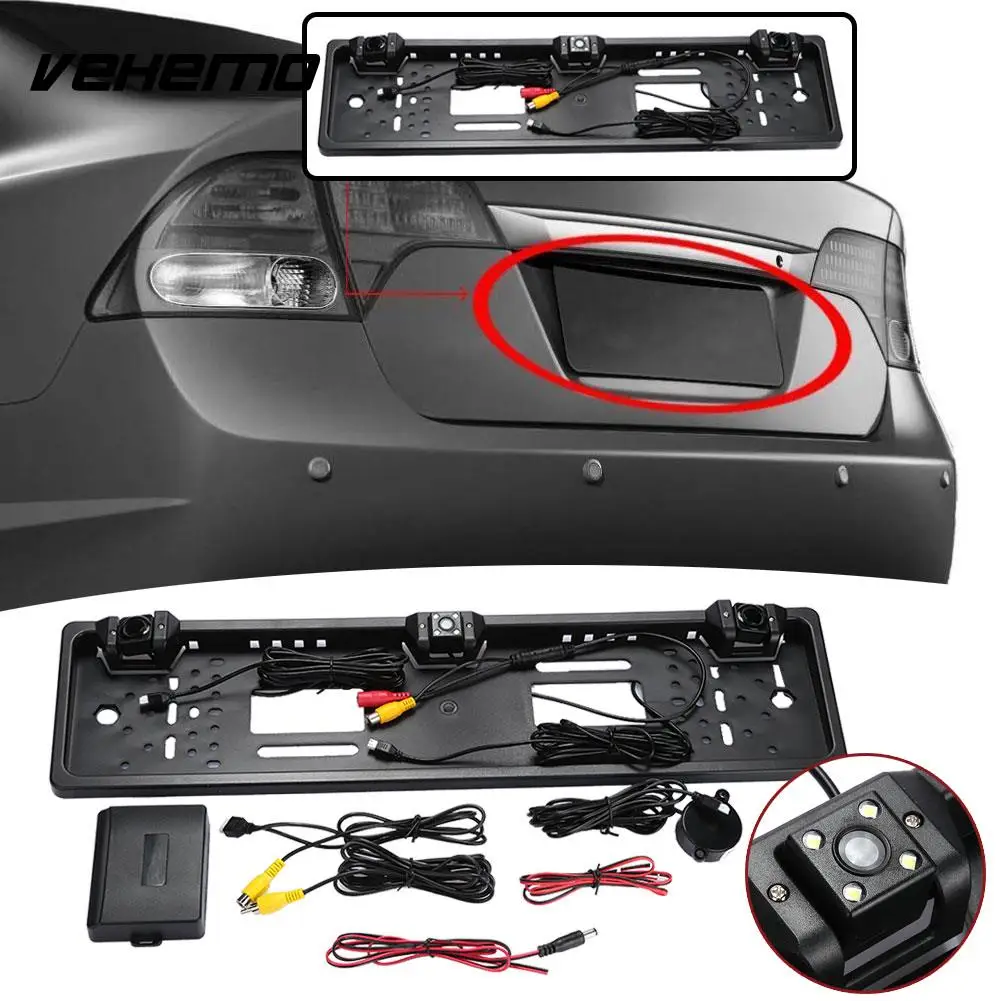 

Reverse Backup Cam Car Rear View Camera Premium License Plate Camera DIY Parking Kit EU 4LED Portable CMOS Durable