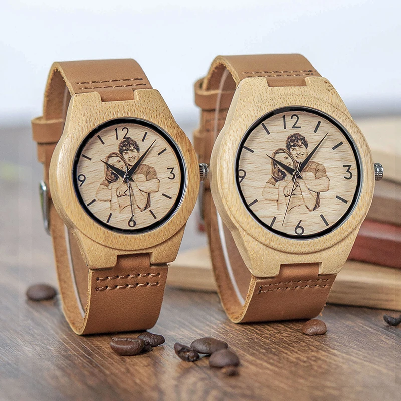 BOBO BIRD Personal Custom Couple's Watches Men Women Watch Print Your Own Photo for Clocks relogio masculino UV-A31