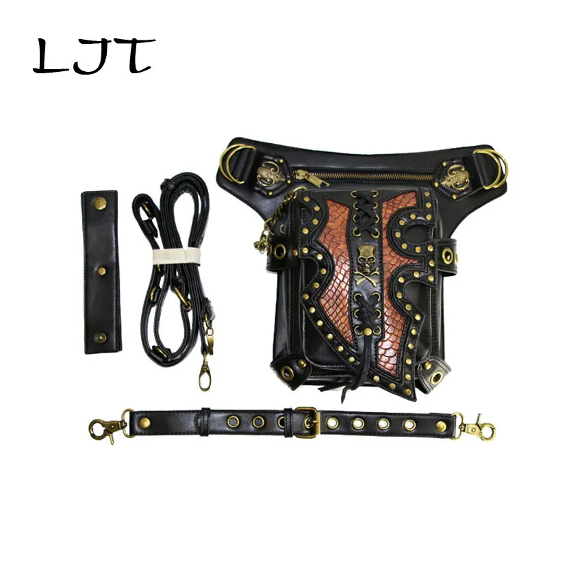

LJT 2018 Steampunk Harley Motorcycle Belt Bag Female Multi-function Pockets Hipster Punk Retro Waist Packs Women Shoulder Bag