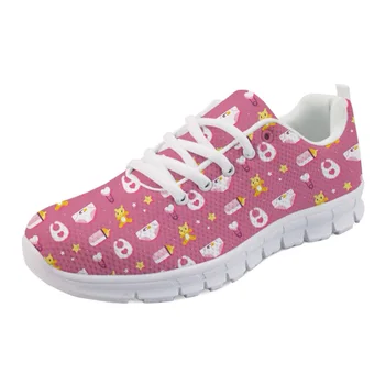 

NOISYDESIGNS Cute Cartoon Baby Bottle Printed Casual Women Sneakers Fashion flat Comfortable Breathable Mesh Shoes for Female