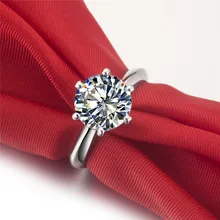 Corazones y Flechas 6 ajuste del diente 0.6-3 carat NSCD Simulado Gem anillos de Compromiso de Boda para las mujeres, Solitario anillo con acentos