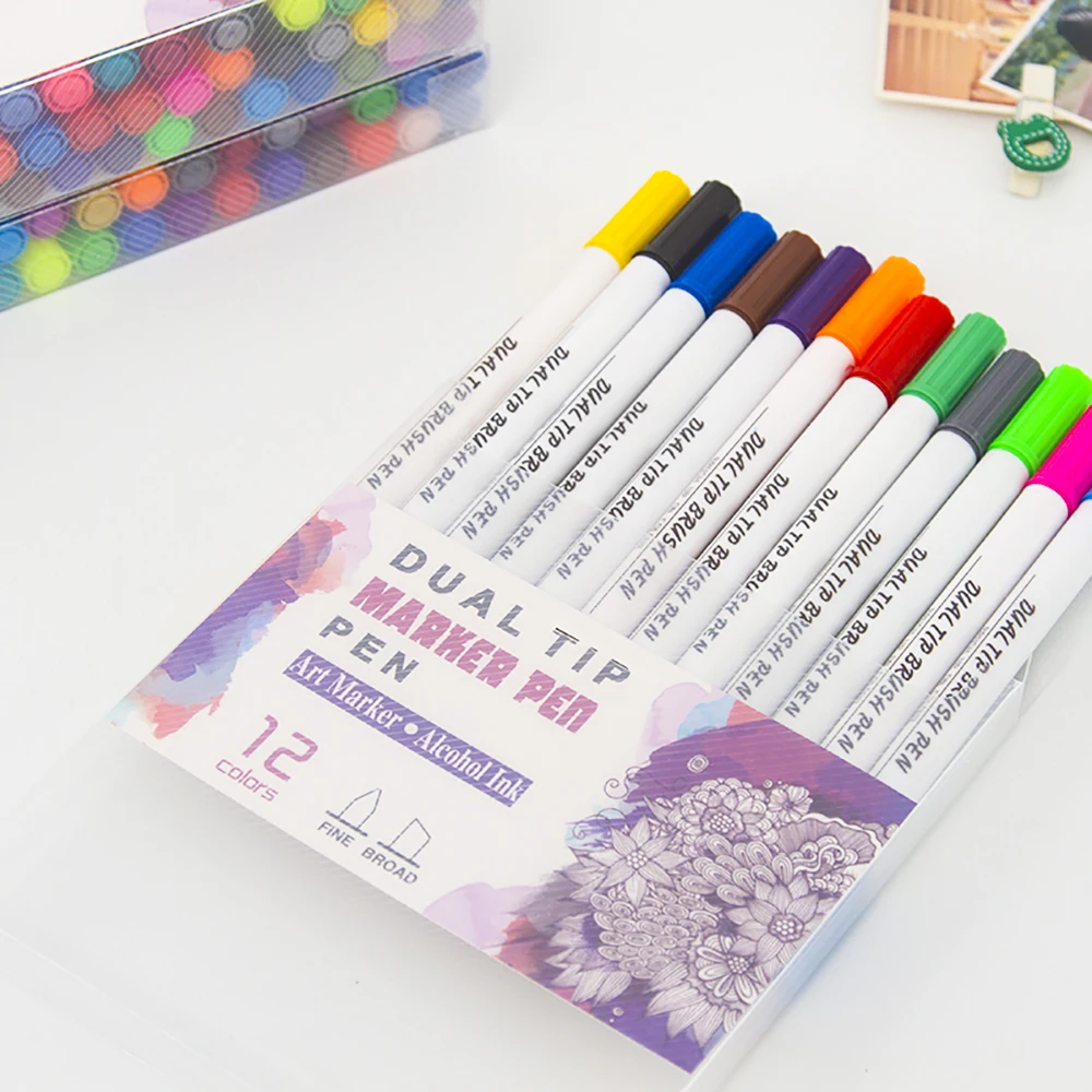 12-Colors-Dual-Tip-Art-Markers-Pen-And-Highlighters-with-Case-Perfect-for-Illustration-Adult-Coloring (5)