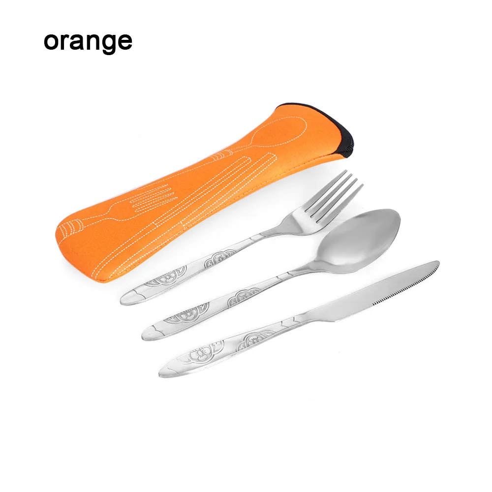 3 шт./компл. складная металлическая вилка нож-Черпак набор с чехлом для переноски Кемпинг столовые приборы для пикника набор уличной посуды столовые приборы набор - Цвет: Оранжевый