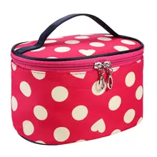 Portable Waterproof Multifunction White Dot Rose Red Bottom Love Heart Cosmetic Bag Travel Package Makeup Bag Case
