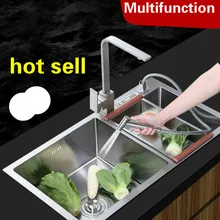 Роскошный многофункциональный мыть овощи Кухня ручная раковина двойной паз 304 нержавеющая сталь 820x450 мм