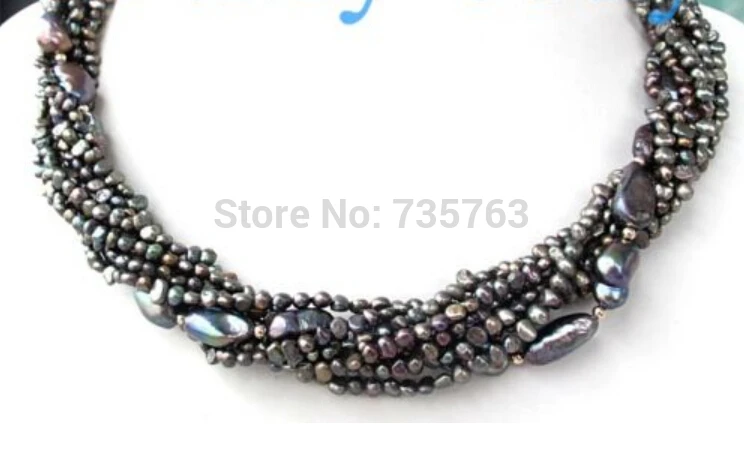

HOT N313 9 Strands Black Nugget Baroque FW Pearl Necklace