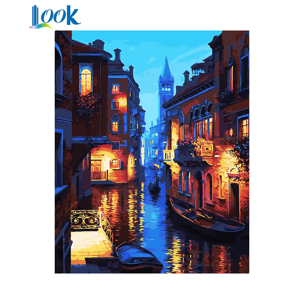 

Digital paintings by numbers on canvas landscape night view abstract painting canvas picture painting by numbers art home decor