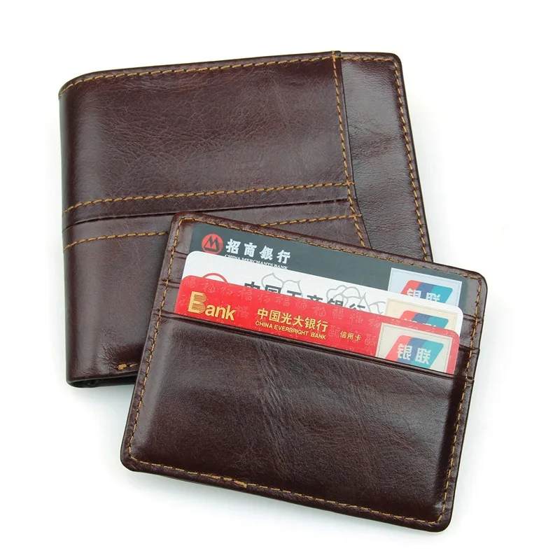 MJ Male Wallets Vintage Genuine Leather Bi-Fold Men's Wallet Card Holder Short Purse Coin Pocket ID Photo Window Wallet for Men (20)