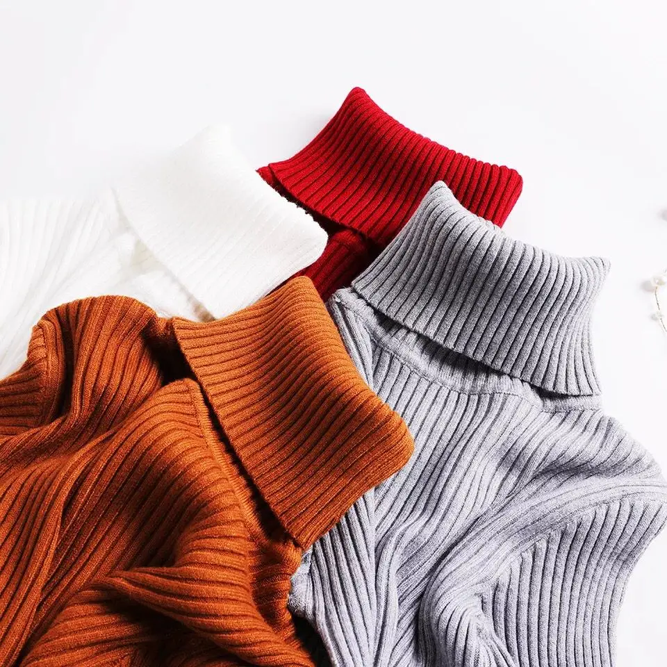Fashion Autumn Women's Sweaters Solid Color Top Ladies Turtle Neck Pullover Long Sleeve Slim Jumper Knitted Basic Office Tops | Женская