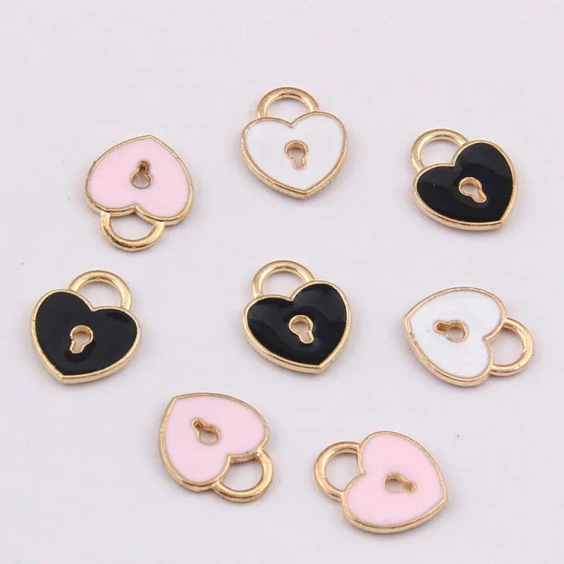 

2019 Popular New Alloy Dangle Charms, Enamel Lock and Key Of Love Pendant Oil Drop For Metal Earrings Hair Accessories DIY 30PCS