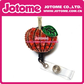 

Halloween Holiday Orange Pumpkin Decorated Retractable Badge Reel ID Holder with Clip Backing