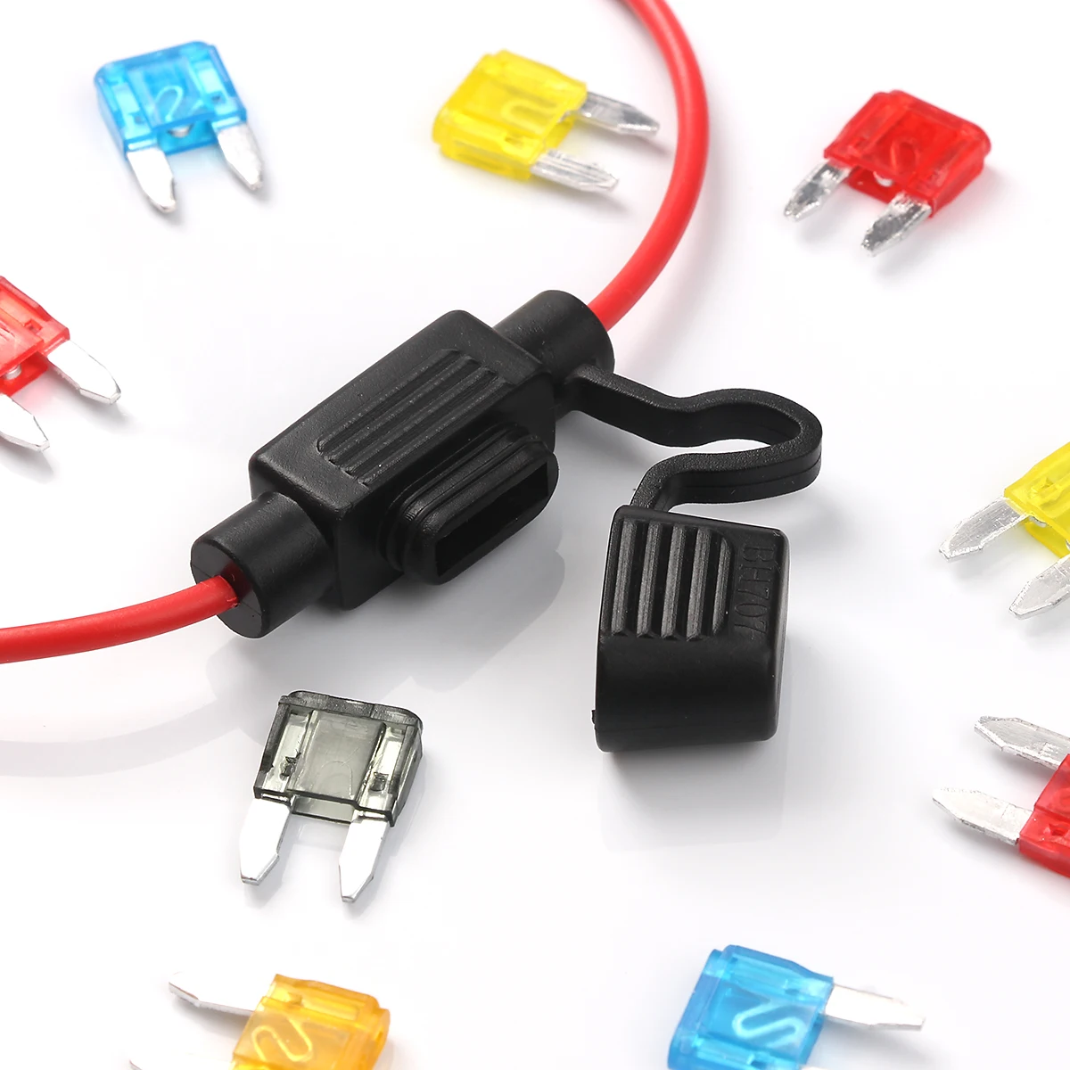 

1Pcs Waterproof auto inline Mini In-Line Fuse Holder + 1pcs 2A/5A/10A/15A/20A Fuse Inserts set