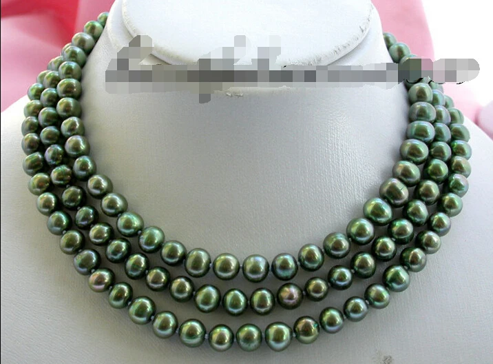 

Free shipping >>>>>z1864 Great 50" 9mm round green freshwater pearl necklace