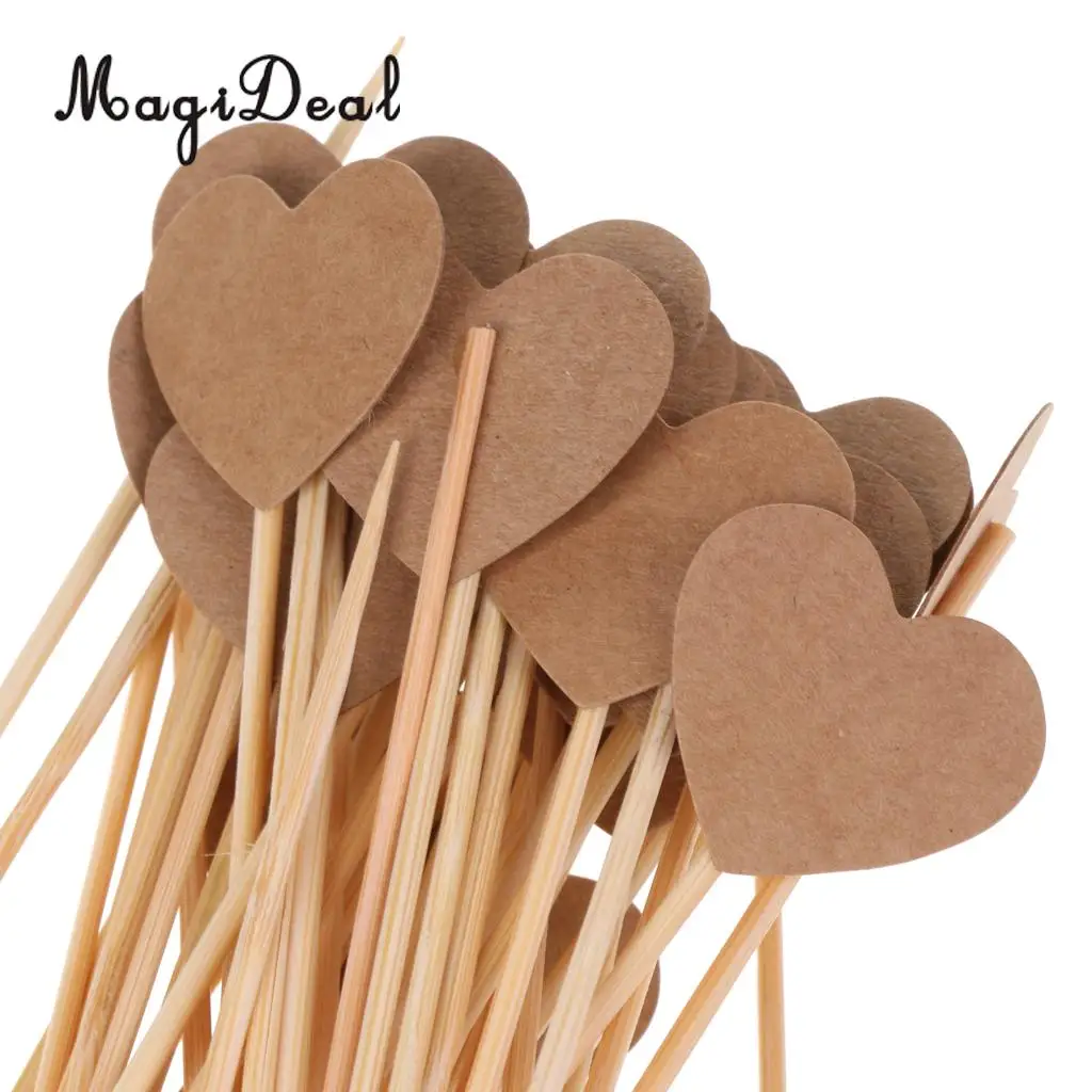 MagiDeal Craft Paper Rustic Heart Cupcake Cake Topper Flags Pick Wedding Party Decor 