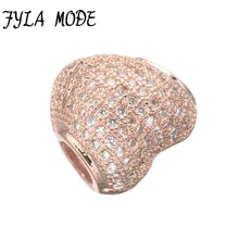 Fyla Mode Zircon Pave Heart Bead Charms Fit Thomas Style Karma Jewelry Good Jewelry Men Women Ts Gift Rose Gold Plated Super
