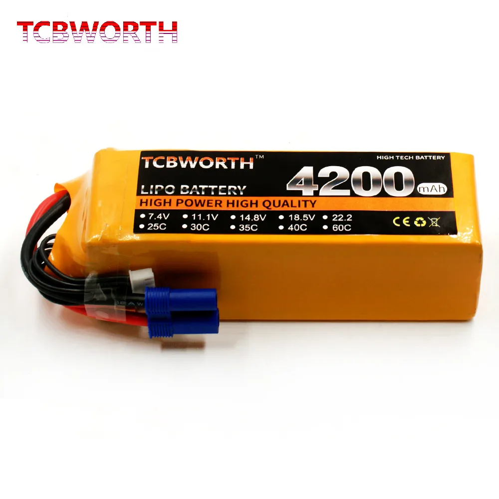 

TCBWORTH RC LiPo Battery 22.2V 4200mAh 30C 6S for Airplane Quadrotor Helicopter Drone Remote Control Battery LiPo 6S High Power