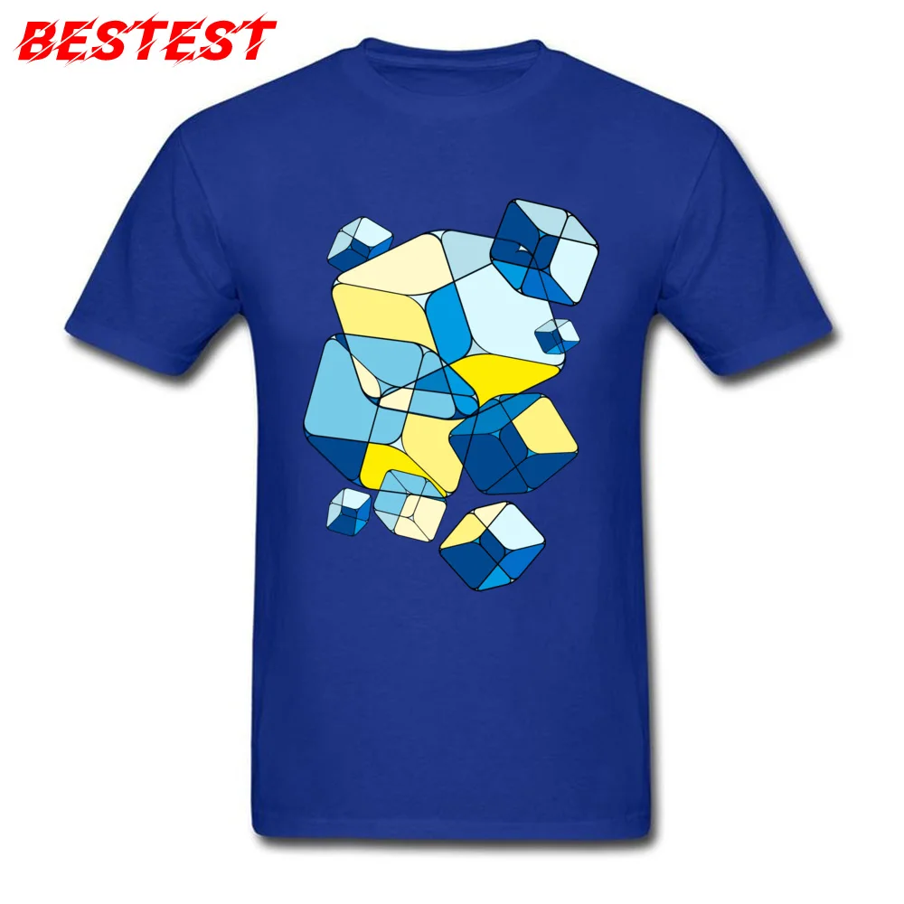 Casual Round Collar T-Shirt NEW YEAR DAY Tops Shirt Short Sleeve Prevalent 100% Cotton Normal Tshirts Unique Male Lemon juice on the rocks geometric art blue