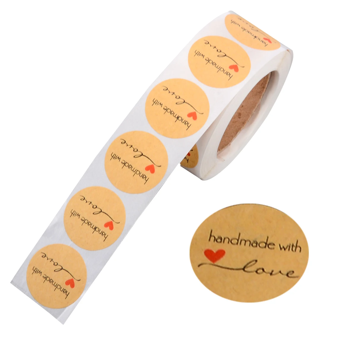 1 Roll 500pcs Baking Decoration Sticker Handmade with Love Stickers Seals Wedding Birthday Gifts Card DIY Scrapbook Labels Paper