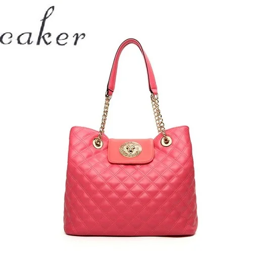 

Caker Brand 2018 Women Large Big Diamond Lattice Handbag Black PU Leather Shoulder Bags Chain Bags