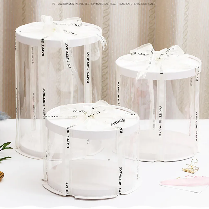 

Birthday Party Roundness White Cake Packge 6-10 Inches Toy Doll Gift Box Lucency PET Security Material Plush toy Gift Boxes