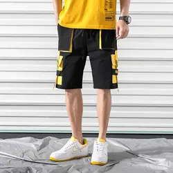 2019 Летний стиль Для мужчин боковой пряжкой Пряжка шорты-карго уличной хип-хоп Для мужчин s Повседневное с карманами мешковатый шорты LBZ93