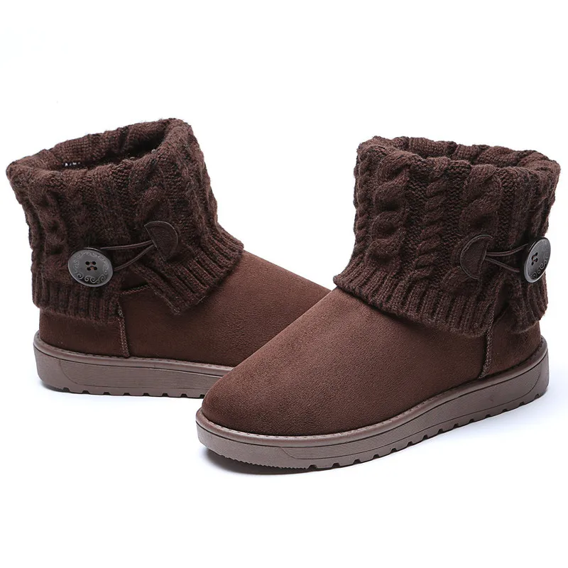

Women Winter Boots Sheepskin Snow Boots Round Toe Flat Shoes Ankle Boots Warm Rubber Sole Kinnted Boot Leg With Thick Cotton