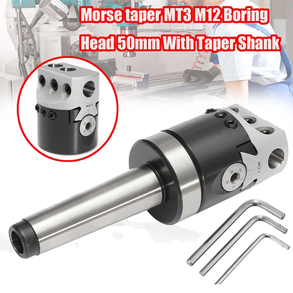 

1Set 50mm MT3-M12 Universal Usage Boring Head With Morse Taper Shank For Lathe Milling Tool