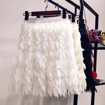 

Black white summer feather pleated women skirt short skirts womens a line chiffon high waist korean skirt 2019 new arrivals