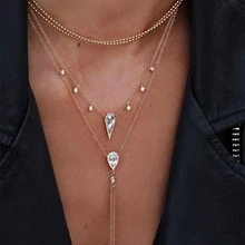 Lalynnlys New Hot Rhinestone Multi-layer Necklace Gold Color Bohemian Choker Necklace For Women Party Wedding Jewelry N68061