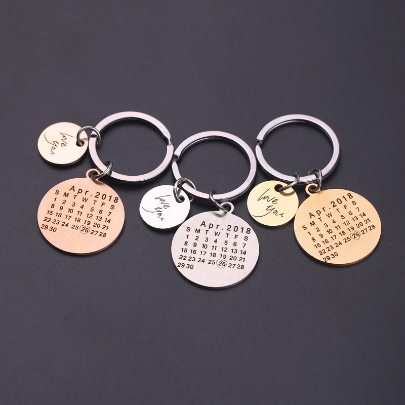 Индивидуальный персонализированный календарь-брелок для ключей с надписью и календарем, с гравировкой даты, через Epacket