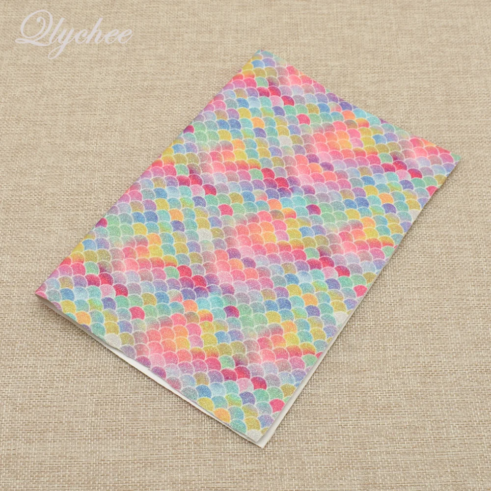 

Lychee 21x29cm Mermaid Gradient Rainbow Glitter Pattern PU Leather Fabric For Sewing Patchwork Women DIY Cloth