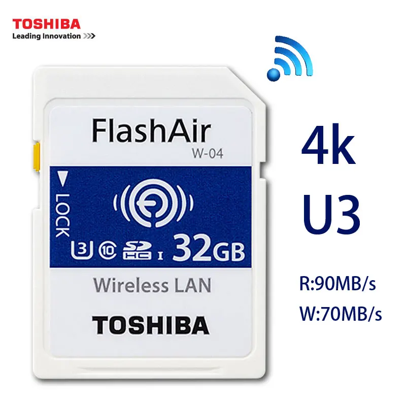 Новейшая TOSHIBA Wi-Fi Карта памяти SD W-04 32 Гб SDHC U3 класс 10 беспроводная SD карта памяти 64 Гб SDXC флэш-память wifi SD карта