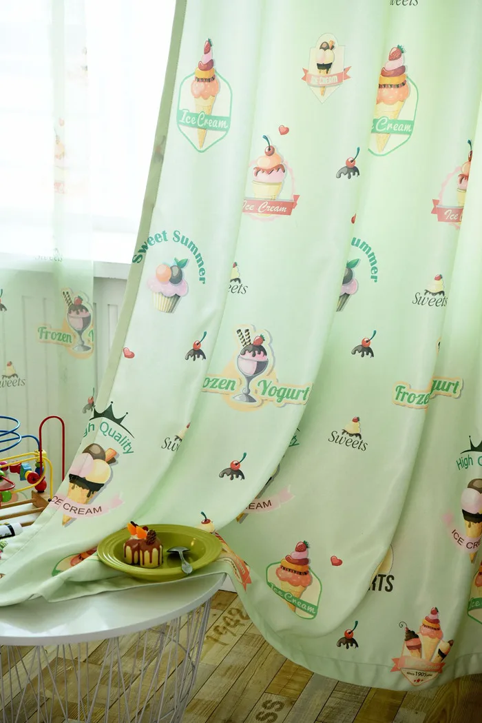 Современные Простые Мультяшные цифровые шторы с мороженым для мальчиков, девочек, сына, дочери, учебы, детского сада, Детские французские шторы на окна L020C - Цвет: green cloth
