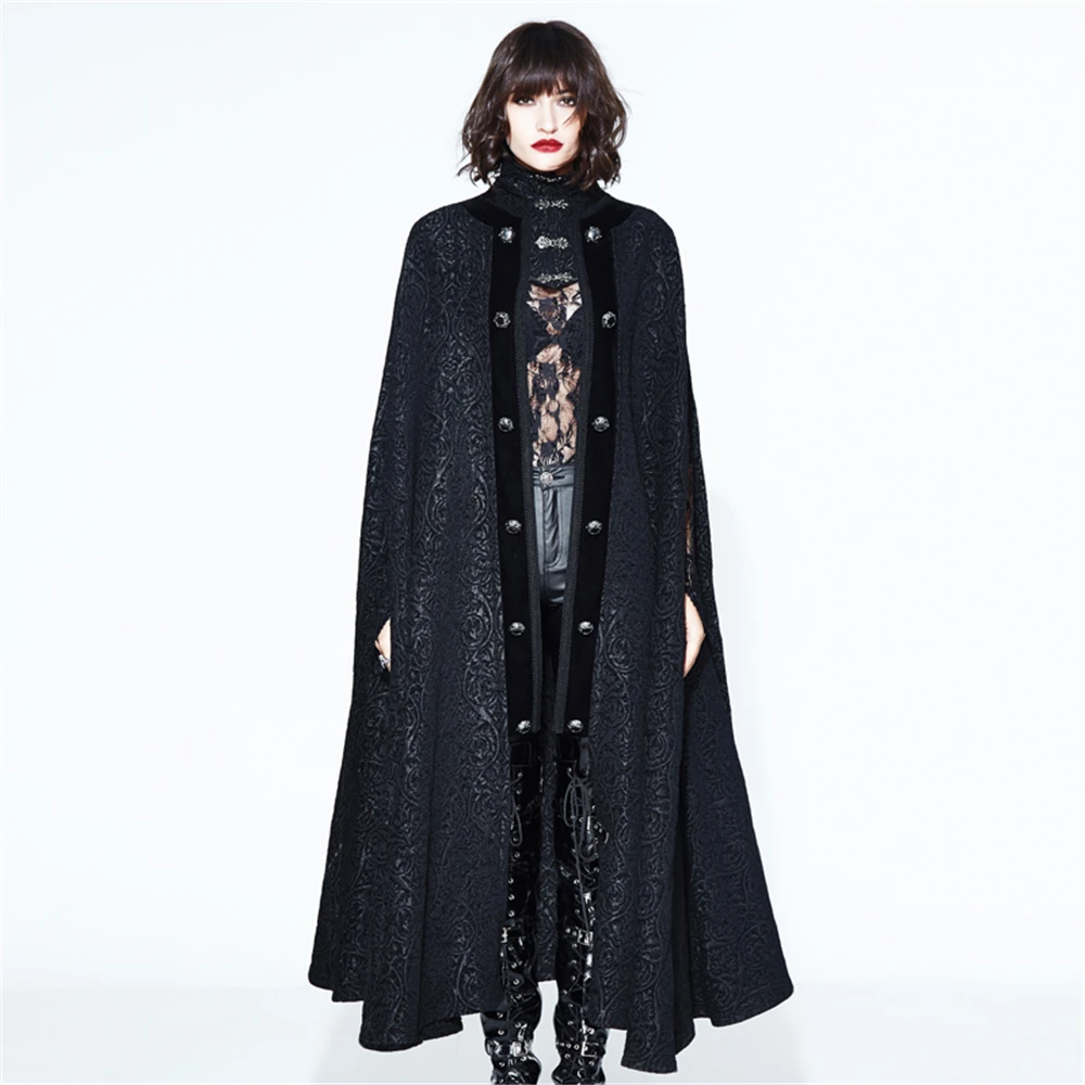 

Punk Women Men Long Maix Cloak Open Stirch Loose Winter Capes Black Turtleneck Overcoats Outwear