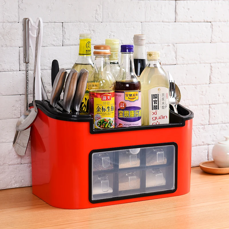 

Home Double Layer Seasoning Kitchen Shelf Tool Storage Rack Multifunction Chopping Block Storage Holder Kitchen Organizer