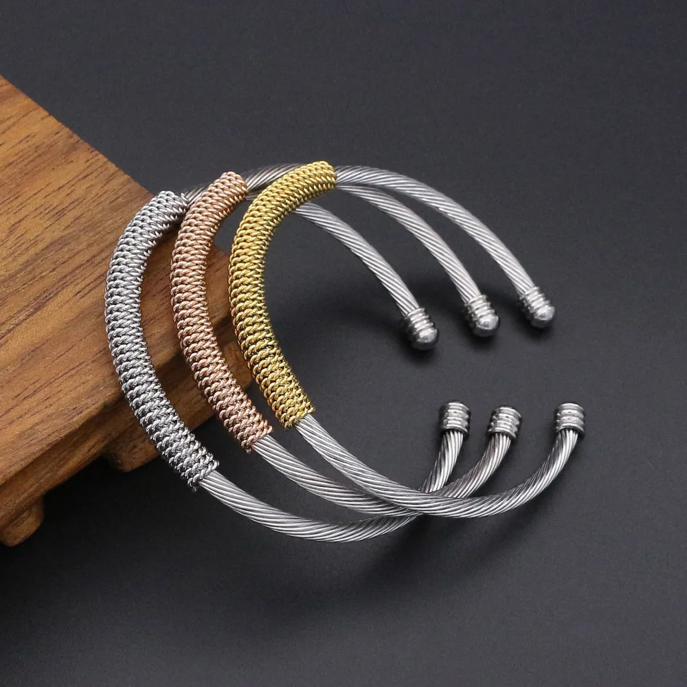 JSBAO Новая мода 3 шт набор модные браслеты для женщин из нержавеющей стали три цвета плетеный стальной проволочный Набор браслетов