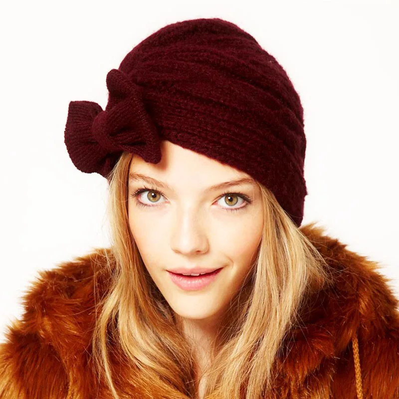 

Woman Winter Bow Hats New Autumn 2018 High Quality Fashion Winter Knitted Hat Female Skullies Beanies