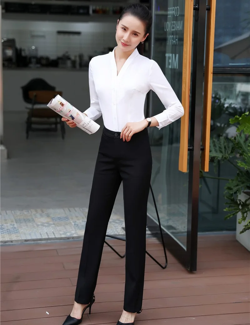 Donne Vestiti Stili Usura Bianco 2 Delle Del Pezzo Ufficio Set Lavoro E Modo Magliette Camicette Di Pant Uniformi Ol Signore Awq0tt