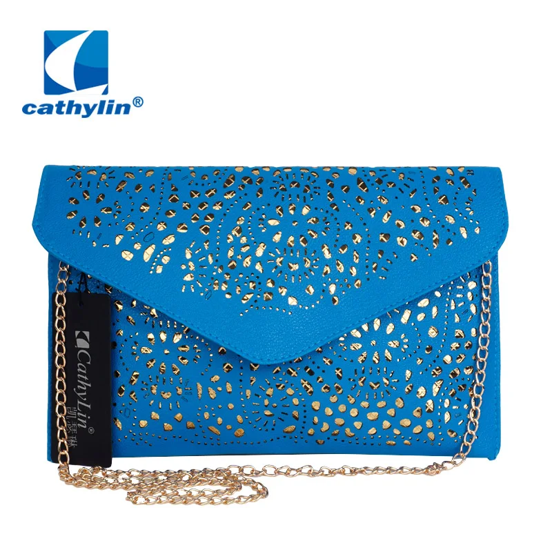 

Cathylin Hot New Hollow out women envelope bag neon color cutout handbag pu leather candy color day clutch womens shoulder bags