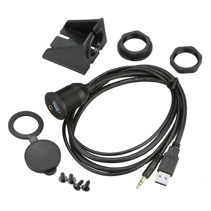 

USB 3.0 Car Boat Dashboard Flush Mount 3.5mm AUX Socket Extension Panel Cable Waterproof Audio Cable