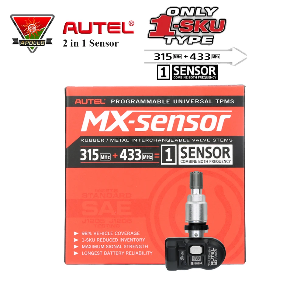 

Autel Tire MX Sensor 2 in 1 Sensor With Dual frequency 433mhz + 315mhz Tire Pressure Monitoring System