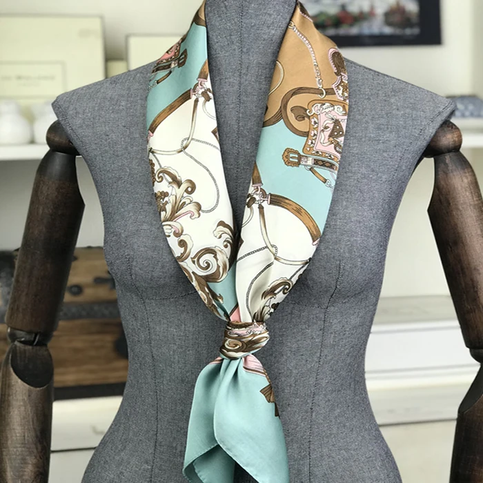 Роскошные Брендовые женские шелковые шарфы 90*90 см, женские европейские Стильные квадратные шарфы с принтом на цепочке/весенне-летние шали для дам