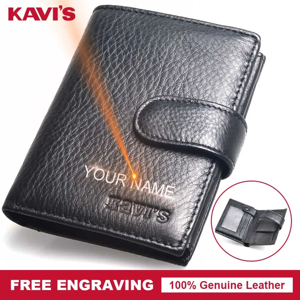 

KAVIS Free Engraving Genuine Leather Wallet Men Coin Purse Small Portomonee Walet PORTFOLIO Slim Male Cuzdan Magic Hasp Gift