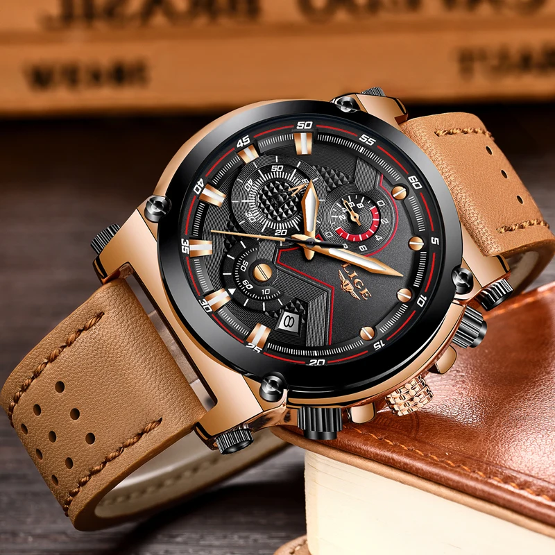 LIGE Fashion Mens Watches Top Brand Luxury Casual Sport Quartz Watch Men Leather Waterproof Militar