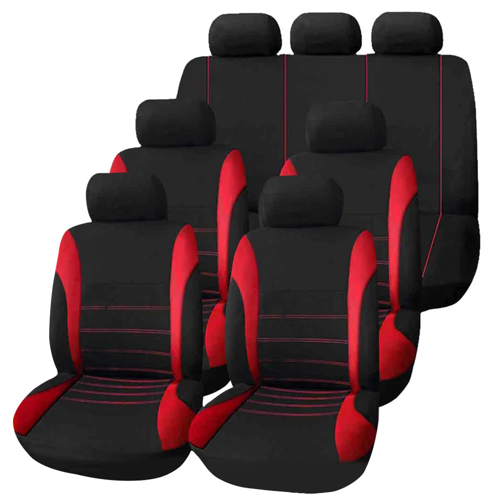 GLCC полиэстер ткань полностью автомобильные чехлы для сидений автомобиля чехол для сидений автомобиля протектор Универсальный подходит для салона автомобиля 7 шт - Название цвета: Black  Red
